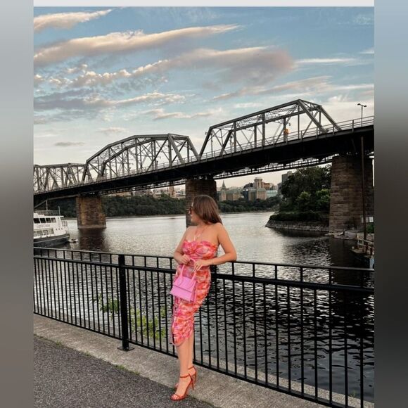 ZARA PRINTED TULLE MIDI DRESS PINK FLORAL - Picture 13 of 17